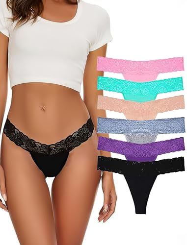 Evolyline String Tanga Damen Baumwolle Tanga Damen Sexy Tanga Spitze Atmungsaktiv Strings Set für Frauen Mehrpack String Tanga Damen Set Unterhose Spitze Unterwäsche von Evolyline