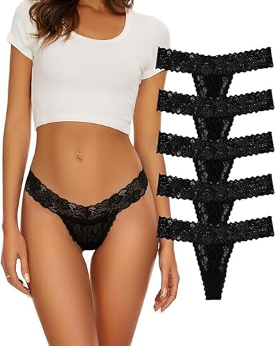 Evolyline Tanga Damen Spitze String Tanga Damen Tanga Spitze Strings Spitze Set Sexy Tanga Spitze String Baumwolle Damen Spitze Unterhose Tanga Spitze Mehrpack Unterwäsche für Frauen von Evolyline