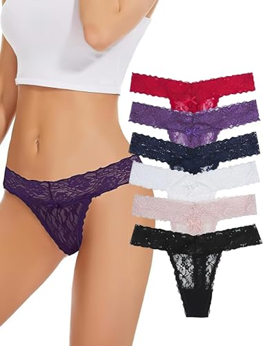 Evolyline Tanga Damen Spitze String Tanga Damen Tanga Spitze Strings Spitze Set Sexy Tanga Spitze String Baumwolle Damen Spitze Unterhose Tanga Spitze Mehrpack Unterwäsche für Frauen von Evolyline