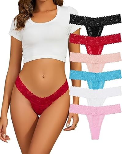 Evolyline Tanga Damen Spitze String Tanga Damen Tanga Spitze Strings Spitze Set Sexy Tanga Spitze String Baumwolle Damen Spitze Unterhose Tanga Spitze Mehrpack Unterwäsche für Frauen von Evolyline