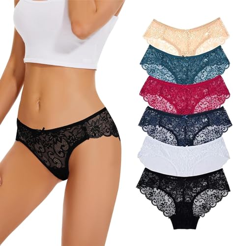 Evolyline Unterhosen Damen Spitze Damen Hipster Spitze Spitzen Slips Damen Panties Damen Spitze weich Panties Spitze Unterhosen für Frauen Mehrpack Hipster Spitze Damen von Evolyline