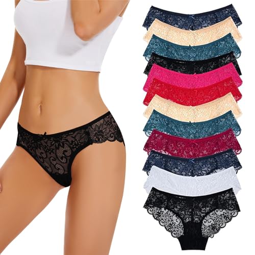 Evolyline Unterhosen Damen Spitze Damen Hipster Spitze Spitzen Slips Damen Panties Damen Spitze weich Panties Spitze Unterhosen für Frauen Mehrpack Hipster Spitze Damen von Evolyline