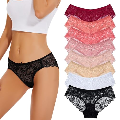 Evolyline Unterhosen Damen Spitze Damen Hipster Spitze Spitzen Slips Damen Panties Spitze weich Panties Unterhosen für Frauen Mehrpack Hipster 8per Pack von Evolyline