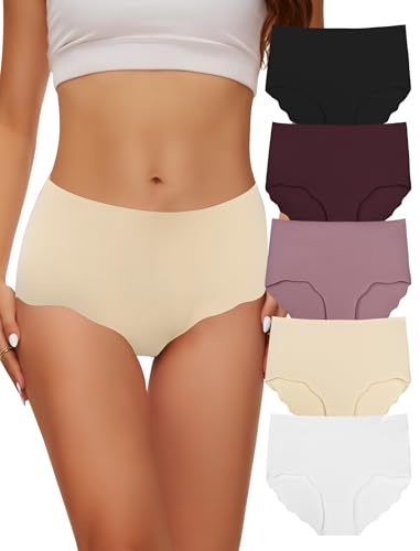 Unterhosen Damen Unterwäsche Frauen Set 5per Pack, Seamless Slips Mehrpack Bikini Bauchweg Damen-Unterhosen Atmungsaktiv Stretch Panties & Hipsters, Underwear Women Hohe Taille Unsichtbare Damenslip von Evolyline