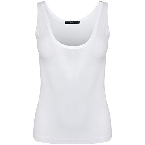 Evoni Basic Shirt weiß für Damen durchsuchtiges Sommer Tank Top aus Baumwolle XL=42 von Evoni
