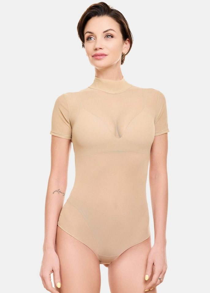 Evoni Body Damen Stringbody Halbkragen transparent Kurzarmbody von Evoni