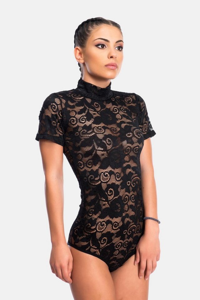 Evoni Body Stringbody mit kurzen Ärmeln und Halbkragen Spitze von Evoni