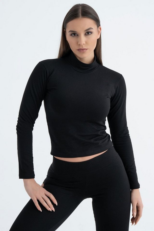 Evoni Crop-Top Damen Shirt Langarm Halbkragen von Evoni