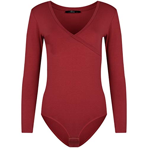 Evoni Damen Body Langarmbody mit V-Dekolleté für Frauen L Bordeaux von Evoni