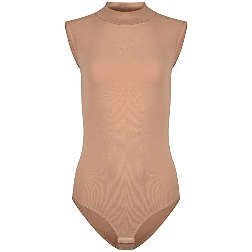 Evoni Damen Body ärmellos aus Baumwolle Blickdicht mit Halbkragen (XL, Hellbraun) von Evoni