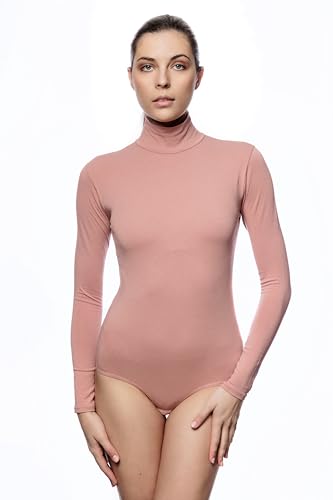 Evoni Damen Body langarm I Bodysuit aus feiner Baumwolle I Slim Fit Frauen Blusenbody mit Stehkragen I Body Shaper mit Verschluß I Jumpsuit XXL rose von Evoni