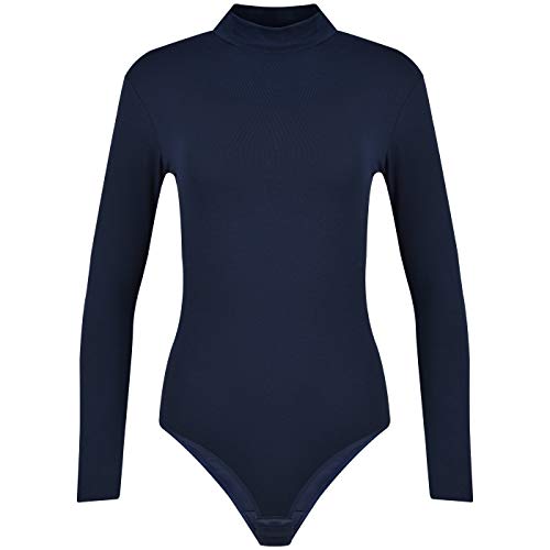 Evoni Damen Body langarm I blickdichter Bodysuit mit Halbkragen für Frauen I Langarmbody aus Baumwolle I Women Body Shaper I Jumpsuit L Dunkelblau von Evoni