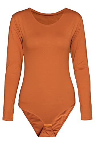 Evoni Damen-Body I Bodysuit mit Rundhals für Frauen I Langarm-Body in verschiedenen Farben I Optimale Alternative für Sport & Freizeit XL Zimt von Evoni