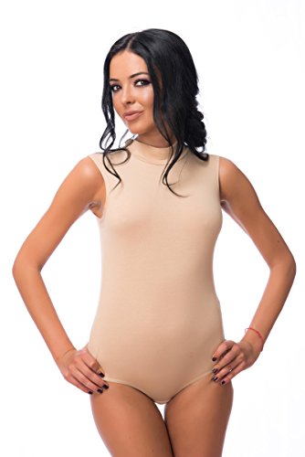 Evoni Damen Body mit Halbkragen ohne Ärmel Baumwolle beige L von Evoni