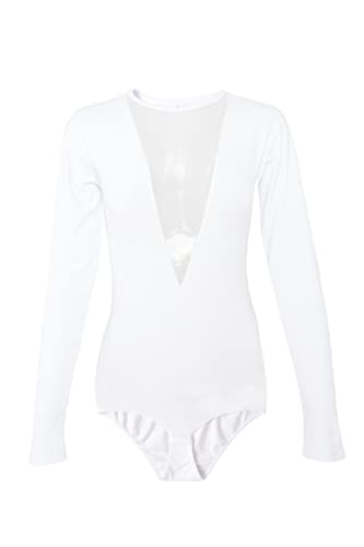 Evoni Damen Body weiß Langarmbody Ballettbody Damen Oberteil Gr.M=38 von Evoni