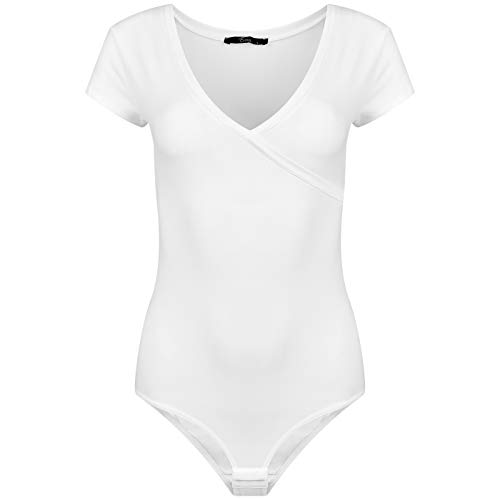 Evoni Damen Body weiß M aus Baumwolle Kurzarmbody mit V-Dekolleté von Evoni