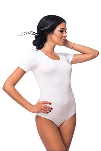 Evoni Damenbody mit kurzen Ärmeln und Rundhals I Damen T-Shirt I Bodysuit Women I Unterzieh-Body aus Baumwolle I Kurzarm-Body mit optimaler Passform Weiß XS von Evoni