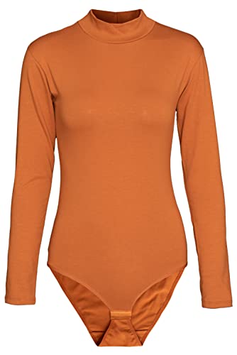Evoni Damen Body langarm I blickdichter Bodysuit mit Halbkragen für Frauen I Langarmbody aus Baumwolle I Women Body Shaper I Jumpsuit L Zimt von Evoni