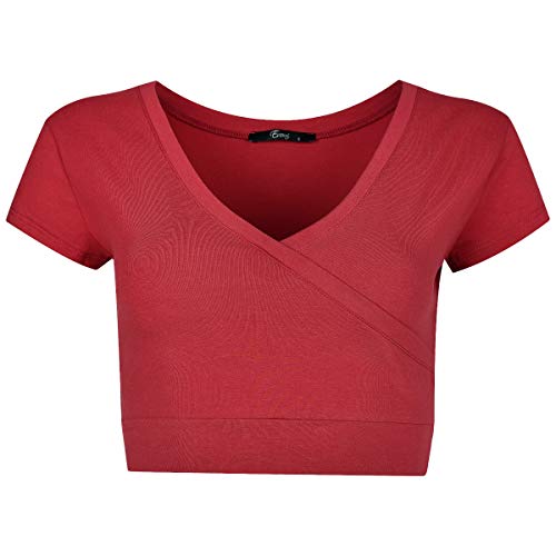 Evoni Damen Crop Top Bordeaux L Kurzarmshirt aus Baumwolle Bauchfrei von Evoni