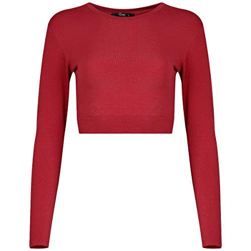 Evoni Damen Crop Top Bordeaux M Langarmshirt aus Baumwolle Bauchfrei von Evoni