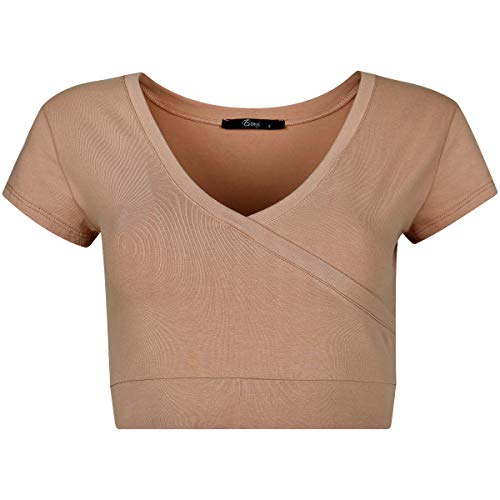 Evoni Damen Crop Top Haut L Kurzarmshirt aus Baumwolle Bauchfrei von Evoni