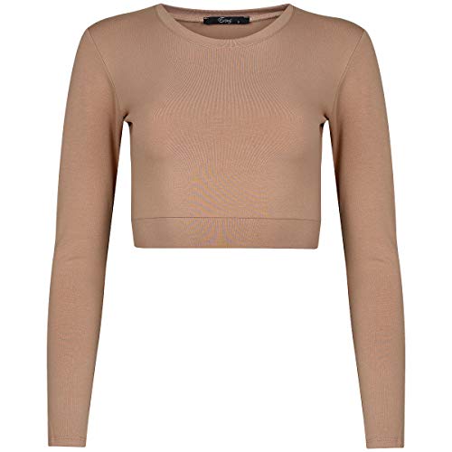 Evoni Damen Crop Top Haut M Langarmshirt aus Baumwolle Bauchfrei von Evoni