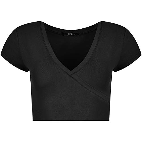 Evoni Damen Crop Top schwarz L Kurzarmshirt aus Baumwolle Bauchfrei von Evoni