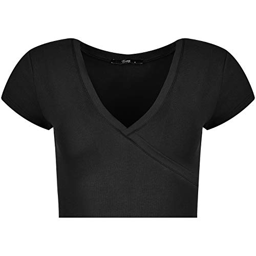 Evoni Damen Crop Top schwarz XL Kurzarmshirt aus Baumwolle Bauchfrei von Evoni