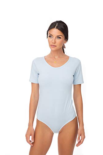 Evoni Damenbody mit kurzen Ärmeln und Rundhals I Damen T-Shirt I Bodysuit Women I Unterzieh-Body I Kurzarm-Body mit optimaler Passform Hellblau S von Evoni