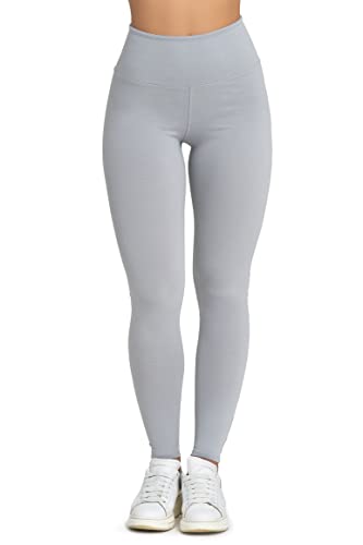Evoni Damen Lange Leggings aus Baumwolle – High Waist, Atmungsaktiv, Stretch, Bequem, Weich, Hautfreundlich Perfekt für Sport, Freizeit, Yoga Grau XXL von Evoni