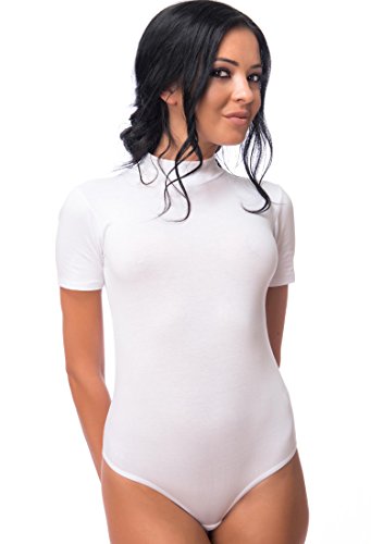 Evoni Damen String Body Kurzarmbody mit Halbkragen aus Baumwolle L weiß von Evoni