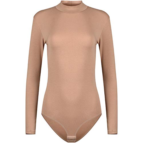 Evoni Damen String Body Langarm Bodysuit mit Halbkragen Hellbraun L von Evoni