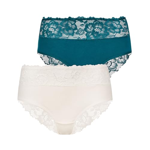 Evoni Damen Unterwäsche Set l Brazilian Slips aus Baumwolle l sexy 2er Wäsche-Set mit Spitze l atmungsaktive Unterhosen M Creme+Petrol von Evoni