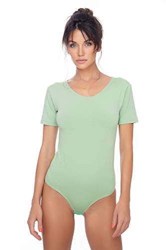 Evoni Damenbody | Overall Bodysuit mit Rundhals für Frauen | Kurzarm-Body in verschiedenen Farben mit Verschluss | hochwertige Nachtwäsche mit optimaler Passform | sportlicher Damen-Body(Large, Grün) von Evoni