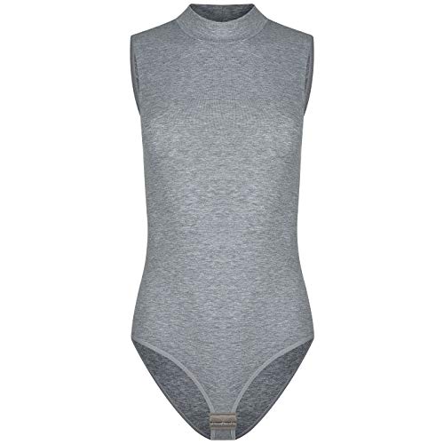 Evoni Damen Body mit Halbkragen ohne Ärmel Baumwolle grau XL von Evoni