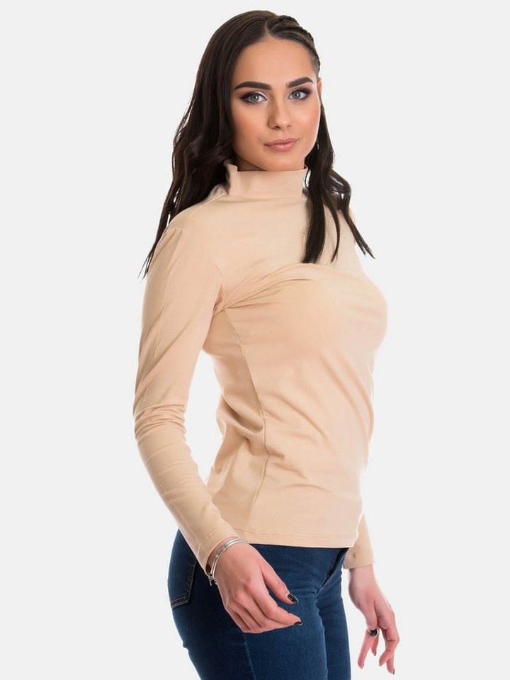 Evoni Langarmshirt Halbkragen Baumwolle Basic-Shirt von Evoni