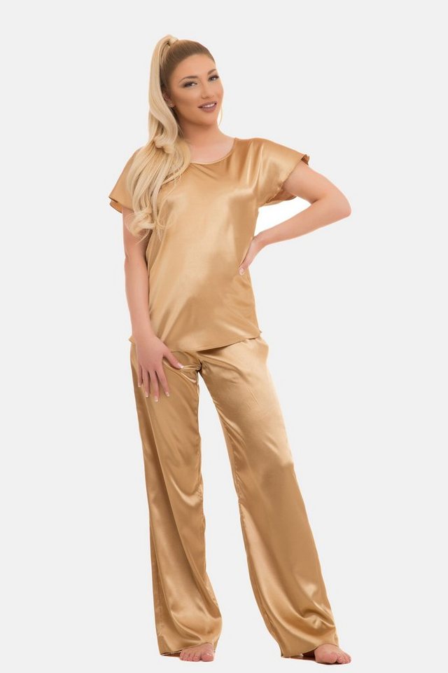 Evoni Pyjama Schlafanzug lang Satin von Evoni