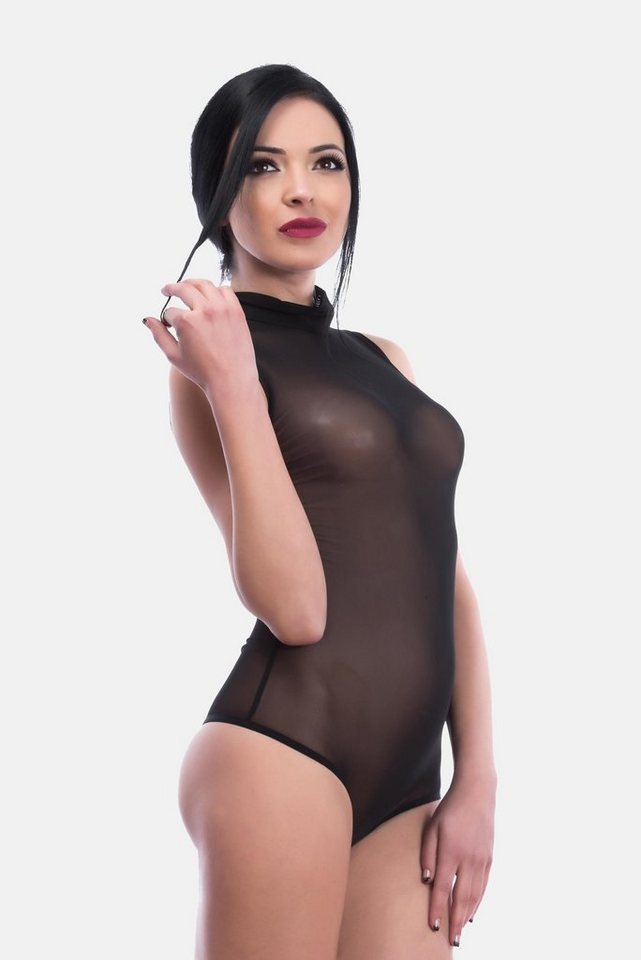 Evoni Stringbody Bodysuit transparent ärmellos Halbkragen von Evoni