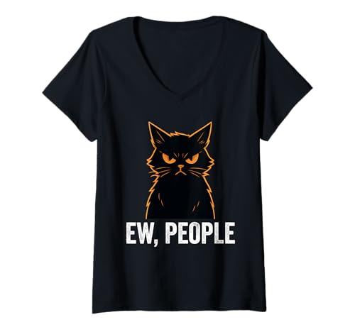 Damen Ew People Black Cat Funny Anti Social Introvert T-Shirt mit V-Ausschnitt Damen Ew People Black Cat Funny Anti Social Introvert T-Shirt mit V-Ausschnitt von Ew People Cat Funny Cats Apparel