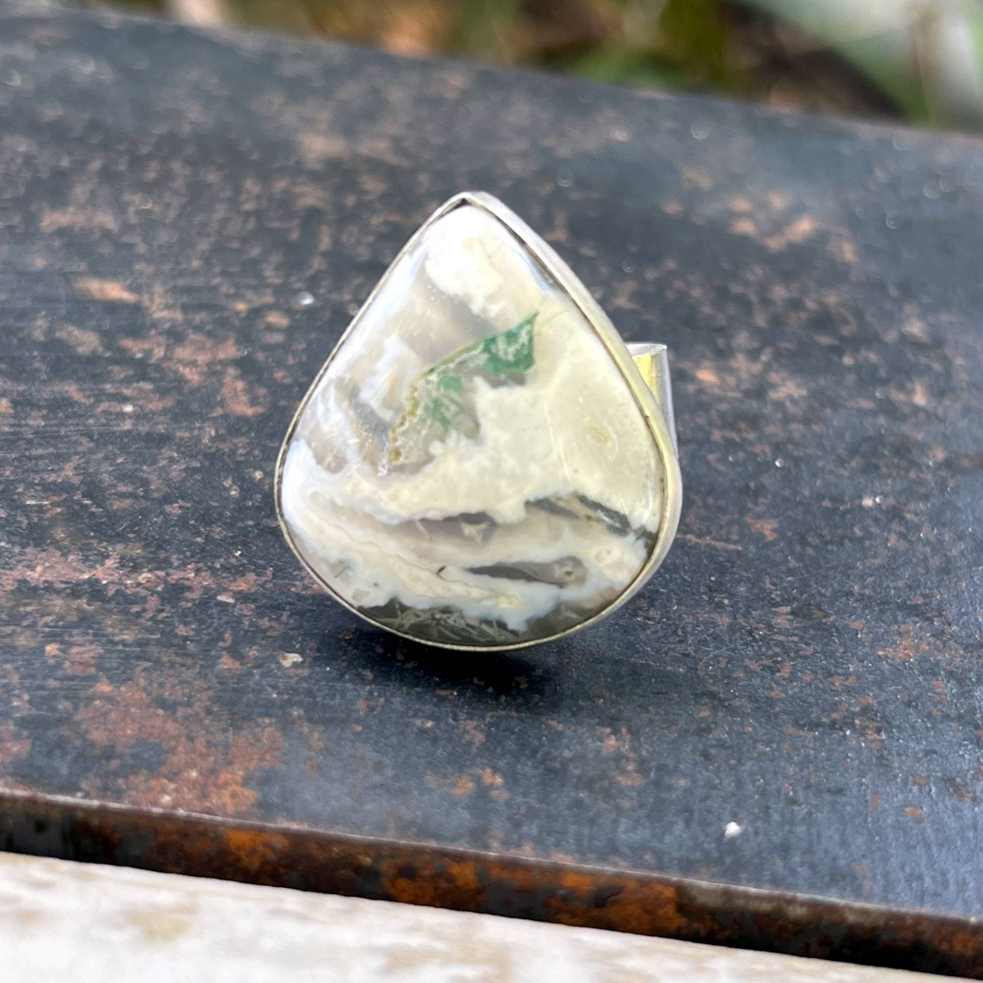 Oxidierter Sterling Silber Moosachat Ring - Einstellbar Statement Schmuck Oxidierter Sterling Silber Moosachat Ring - Einstellbar Statement Schmuck von Ewasko