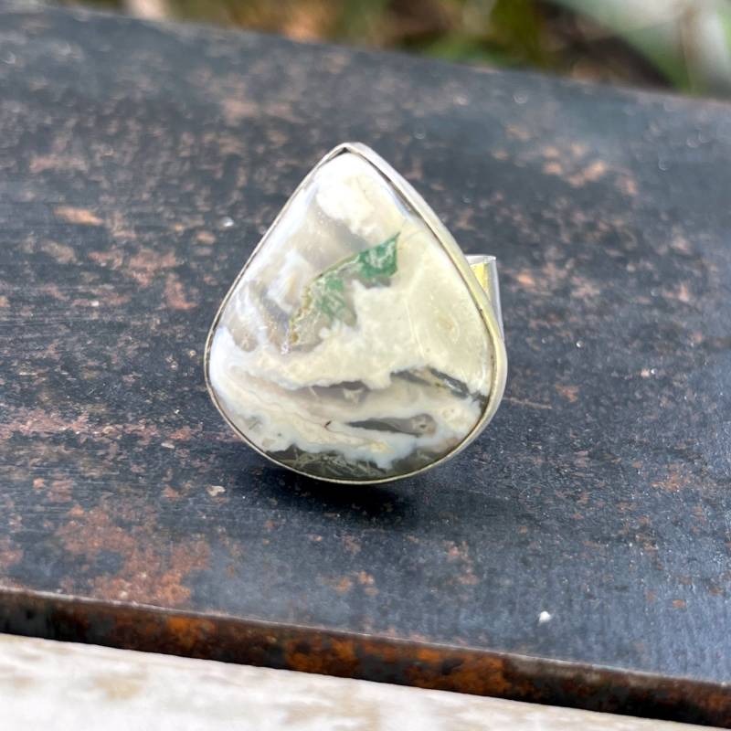 Oxidierter Sterling Silber Moosachat Ring - Einstellbar Statement Schmuck von Ewasko