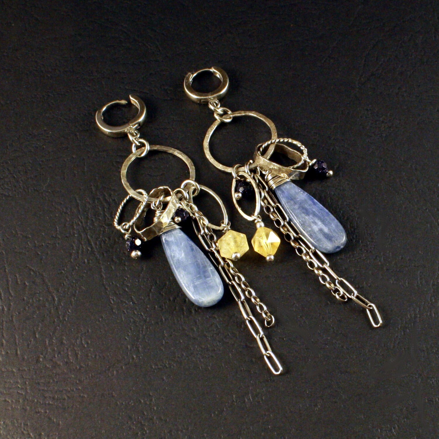 sterling Silber Boho Ohrringe, Blaue Edelstein Lange Ohrhänger, Kyanit, Moderner Schmuck sterling Silber Boho Ohrringe, Blaue Edelstein Lange Ohrhänger, Kyanit, Moderner Schmuck von Ewasko