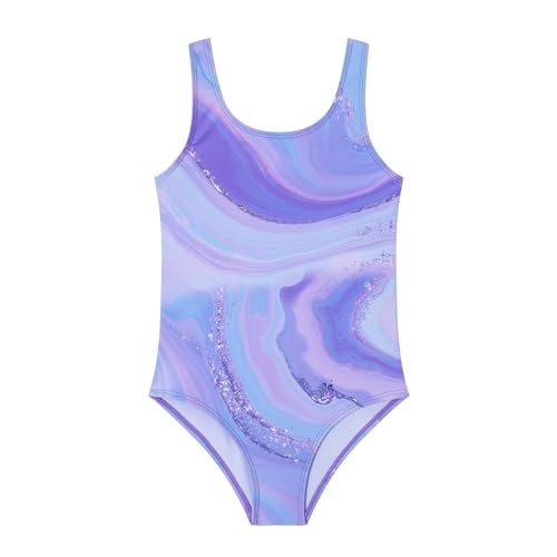 Ewbob Mädchen Badeanzug,Komfort Kinder Einteiliger Bademode,Elastische Schwimmanzug Kinder,Quick-Dry Badeanzug für Mädchen(C3-005)-Purple-9-10Y von Ewbob