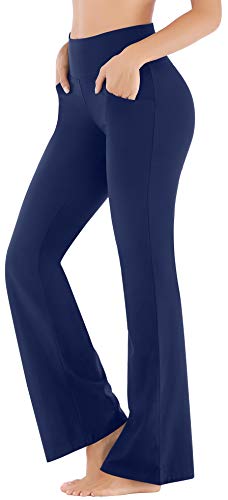 Ewedoos Bootcut Yogahose Damen mit Taschen weiche Sporthose Damen Jogginghose Sport Jazzpants Schlaghose für Yoga Alltag (Blau, M) von Ewedoos