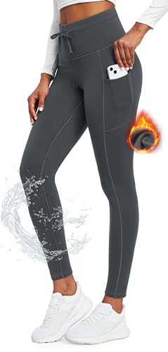 Ewedoos Thermo Leggings Damen Gefüttert Winter Wasserdicht Sporthose Damen mit Taschen Wanderhose Warme Sportleggins Yogahose Laufhose von Ewedoos