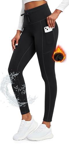 Ewedoos Thermo Leggings Damen Gefüttert Winter Wasserdicht Sporthose Damen mit Taschen Wanderhose Warme Sportleggins Yogahose Laufhose von Ewedoos