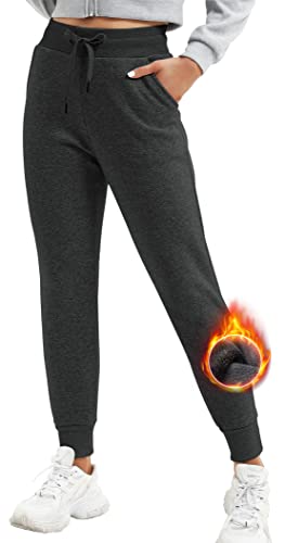 Ewedoos Gefütterte Jogginghose Damen Winter Warm Thermohose Fleece Baumwolle Sporthose mit 2 Taschen Sweathose High Waist Sweatpants Fit Freizeithose Jogger von Ewedoos