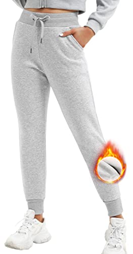 Ewedoos Gefütterte Jogginghose Damen Winter Warm Thermohose Fleece Baumwolle Sporthose mit 2 Taschen Sweathose High Waist Sweatpants Fit Freizeithose Jogger von Ewedoos