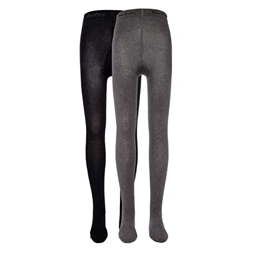 EWERS 2er-Pack Baby- & Kinderstrumpfhosen Unifarben, Doppelpack Strumpfhosen aus Baumwolle für Mädchen und Jungen, MADE IN EUROPE, Grau/Schwarz, Größe 110-116 von EWERS