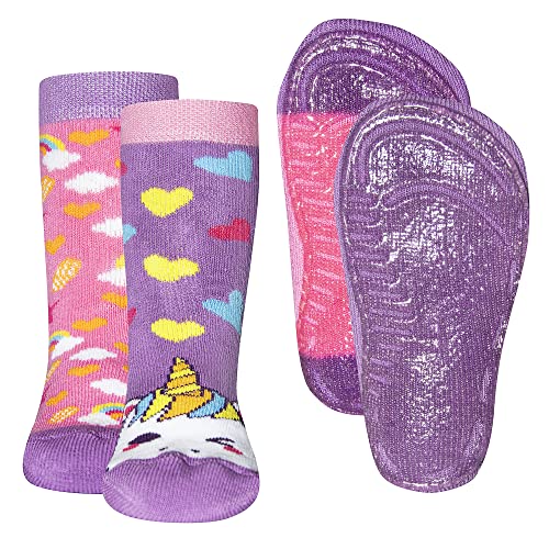 EWERS 2er Pack Einhorn Stoppersocken SoftStep, Socken mit Antirutschsohle für Mädchen, Anti-Rutsch-Socken mit Gummisohle, 2 Paar rutschfeste Kindersocken, Größe 21-22 von EWERS